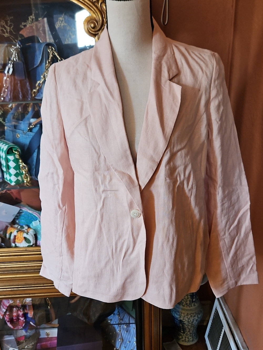 J. Jill Soft Blush Pink Single-Button Linen Blazer